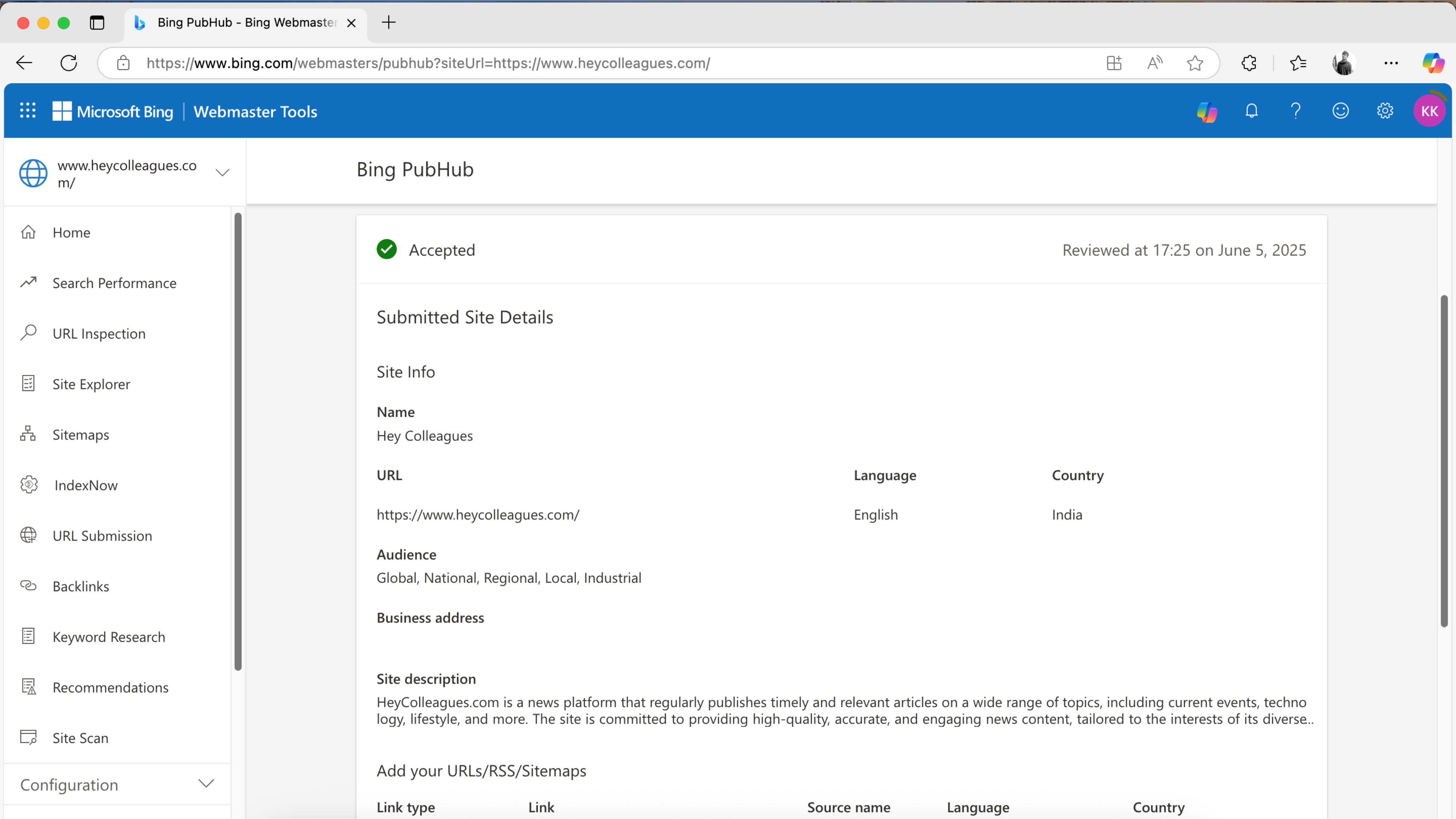 Bing PubHub Approval